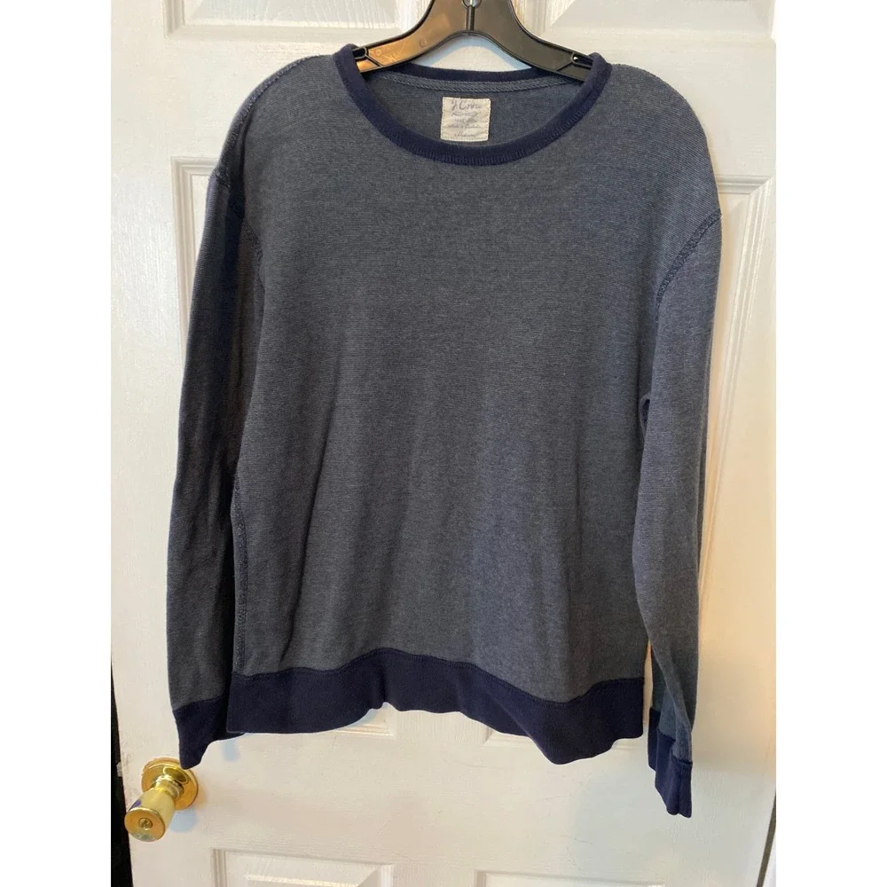 J. Crew Mens Medium Blue Grey Micro Stripe Cotton Crewneck Pullover Sweater